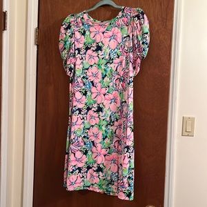 EUC navy floral midi scoop dress